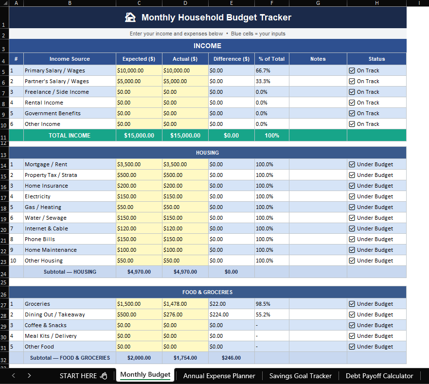 Household Budget Spreadsheet Bundle | Excel & Google Sheets | Monthly Budget Tracker, Debt Payoff, Savings Goals, Bill Tracker, Net Worth | Instant Download