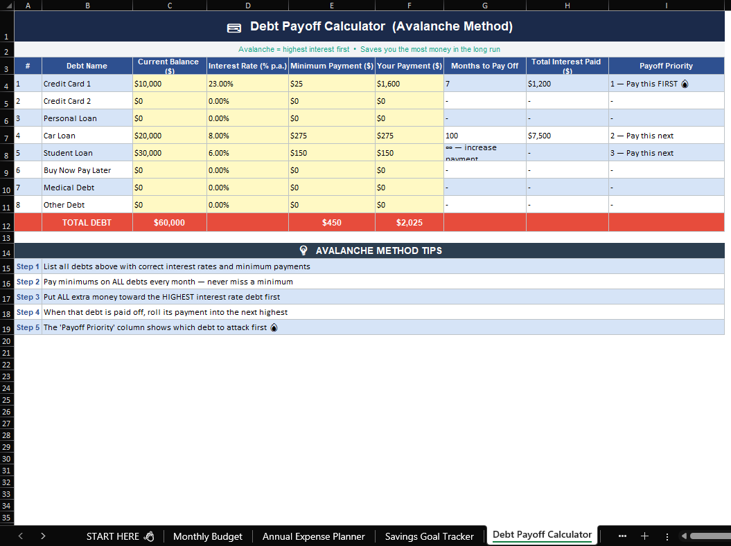 Household Budget Spreadsheet Bundle | Excel & Google Sheets | Monthly Budget Tracker, Debt Payoff, Savings Goals, Bill Tracker, Net Worth | Instant Download